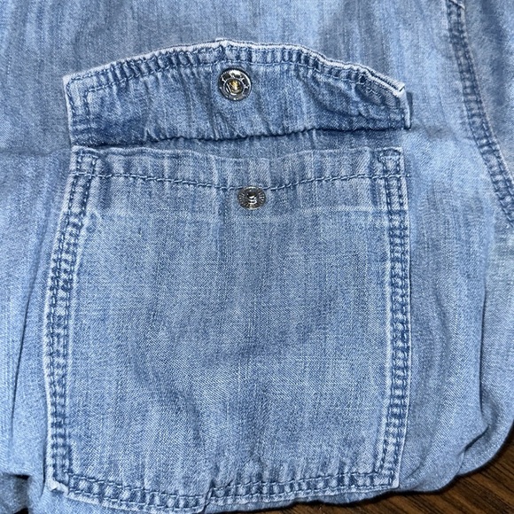 Zara Denim Light Whitewashed Dull Fade Soft Denim Snap Elastic Waist Shirt Dress - Picture 11 of 11